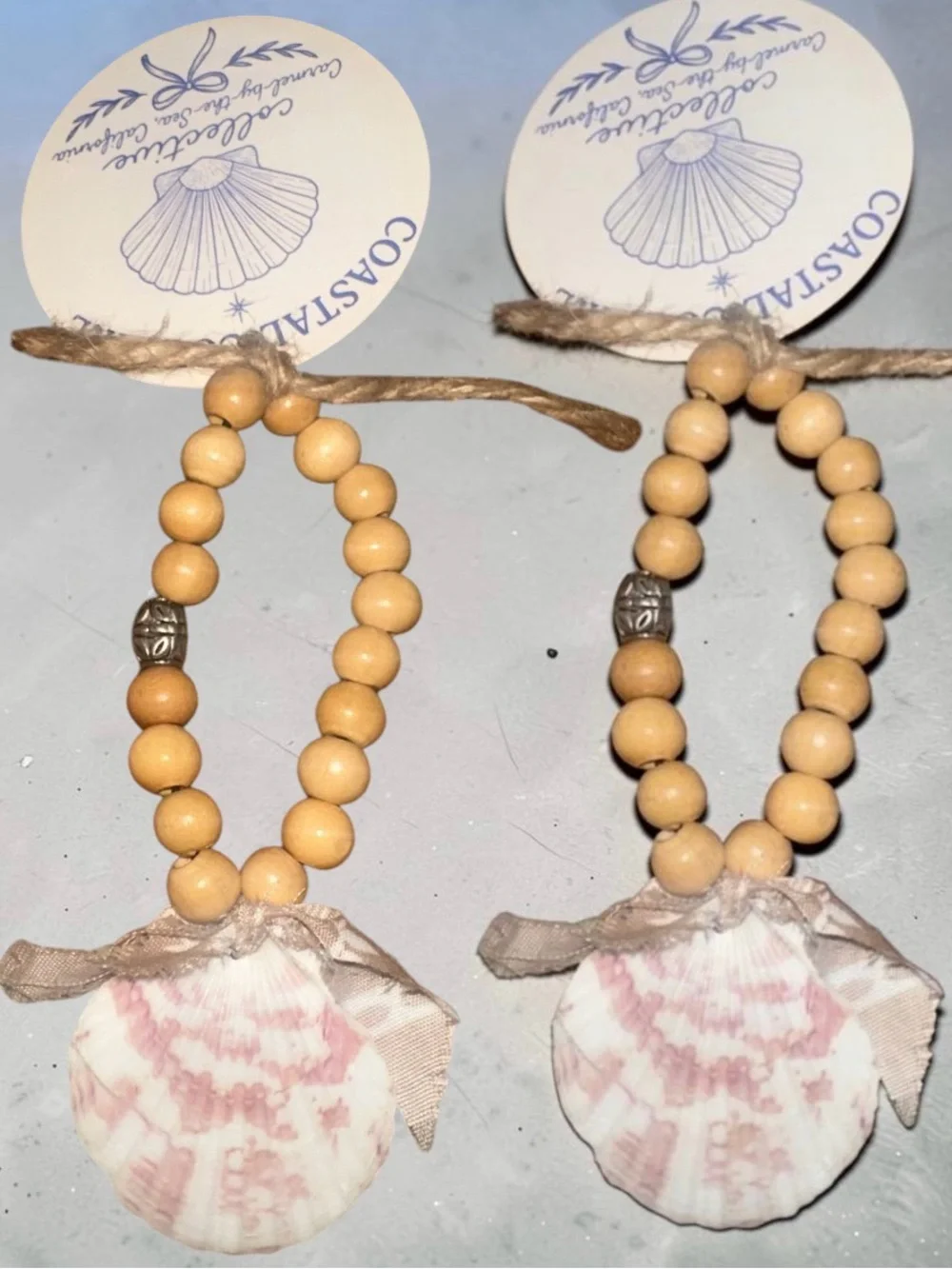 Seashell Beaded Keychain Charm with Ribbon Accent